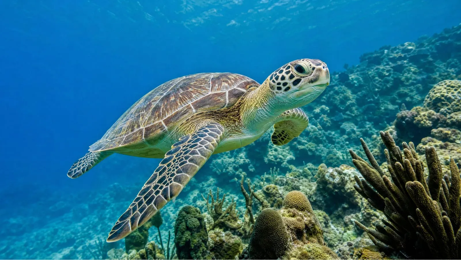 Green sea turtle on a Roatán reef